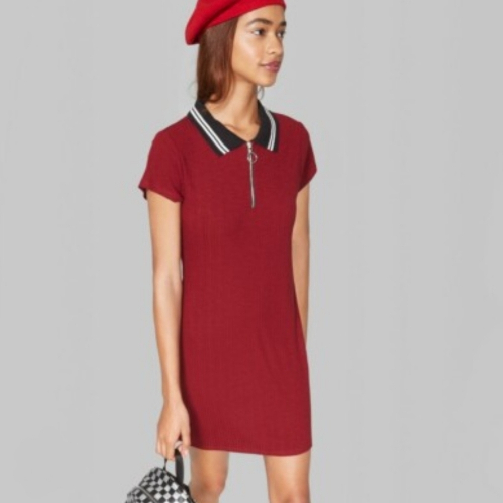 Wild Fable Burgundy Mini Dress with Zip Collar